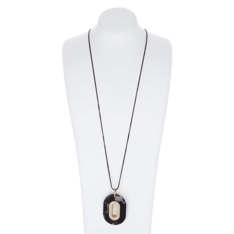 LONG CHAIN NECKLACE WITH OVAL RESIN PENDANT