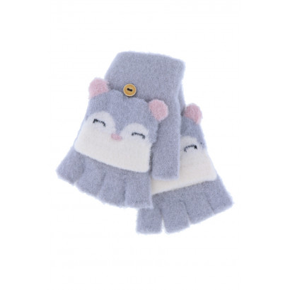 KNITTED MITTENS WITH OWL PRINT