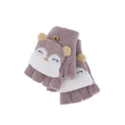 KNITTED MITTENS WITH OWL PRINT