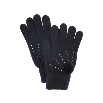 KNITTED GLOVE WITH RHINESTONES AND FUR