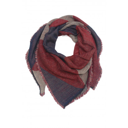 WOVEN SQUARE SCARF PRINTED GEOMETRIC WITH FRINGES
