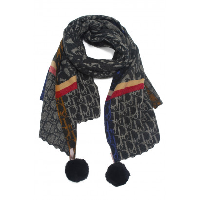 WOVEN  SCARF WITH PRINTED LETTERS  WITH TASSELS