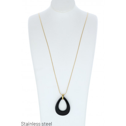 STAINLESS STEEL NECKLACE, DROP SHAPE PENDANT RESIN