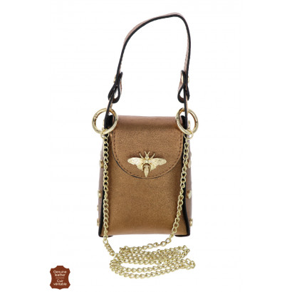 DARIANA, SHINY LEATHER POUCH WITH BEE CLOSURE