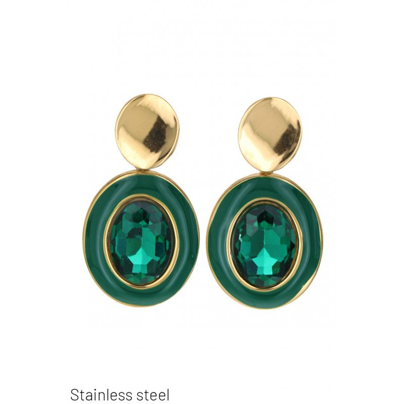 EARRINGS STL.STEEL ROUND SHAPE WITH STONE