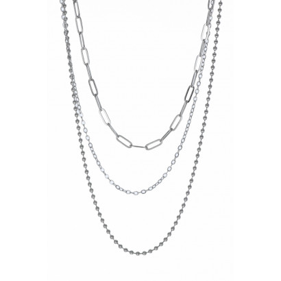 COLLIER 3 RANGS: MAILLONS, CHAINE, BOULES