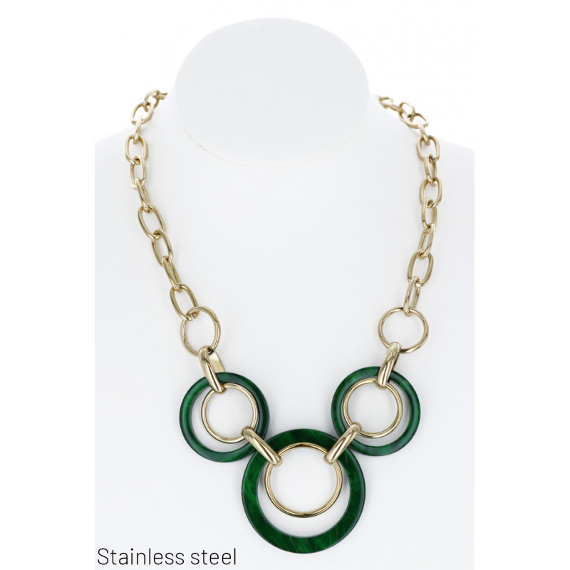 ST. STEEL THICK LINK NECKLACE WITH RESIN & ROUND