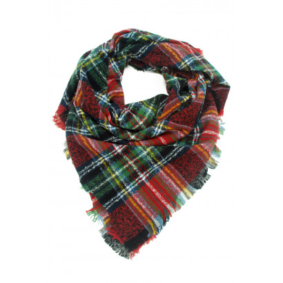 WOVEN SQUARE SCARF WITH CHECK AND FRINGES