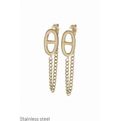 STEEL EARRINGS WITH CHAIN & GEOMETRIC SHAPE