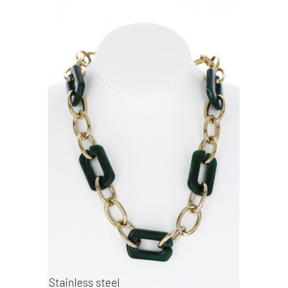 ST. STEEL THICK LINK NECKLACE WITH RESIN & PENDANT