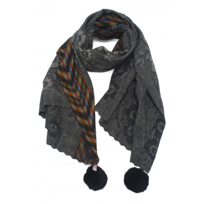 WOVEN  SCARF WITH FLORAL PRINT  WITH TASSELS