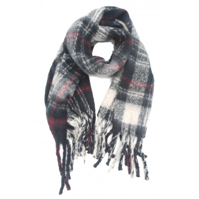 WOVEN WINTER SCARF CHECKERED WITH FRINGES