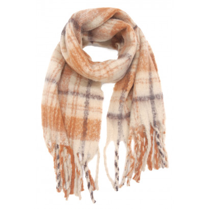 WOVEN WINTER SCARF CHECKERED WITH FRINGES