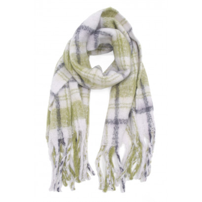 WOVEN WINTER SCARF CHECKERED WITH FRINGES