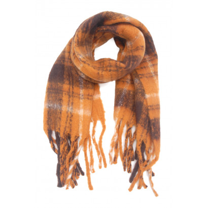 WOVEN WINTER SCARF CHECKERED WITH FRINGES