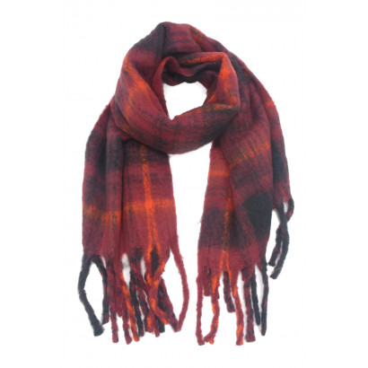 WOVEN WINTER SCARF CHECKERED WITH FRINGES