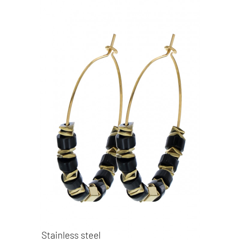 STEEL EARRINGS ROUND SHAPE WITH STONES,