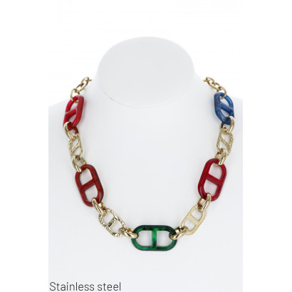 STAINLESS STEEL THICK LINK NECKLACE WITH RESIN