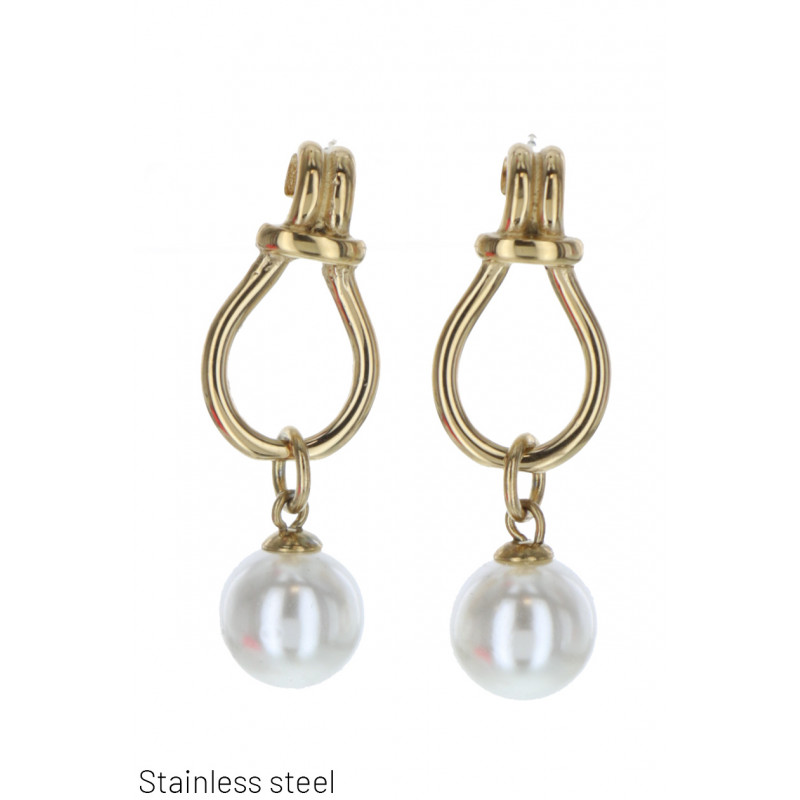 STEEL EARRINGS ROUND SHAPE WITH PEARLES,