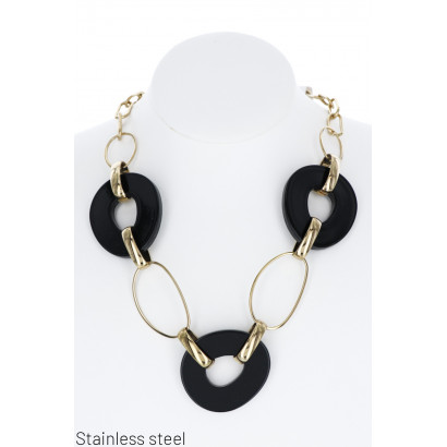 ST. STEEL THICK LINK NECKLACE WITH RESIN & ROUND
