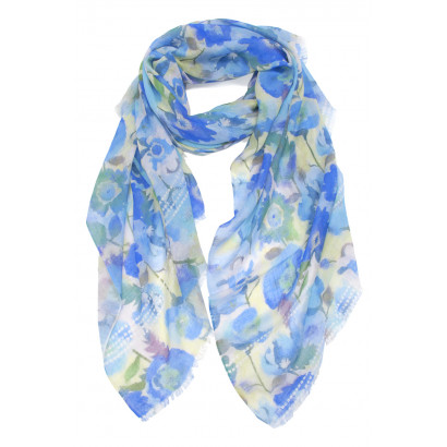 SCARF WITH PRINTED  FLOWERS WITH FRINGES