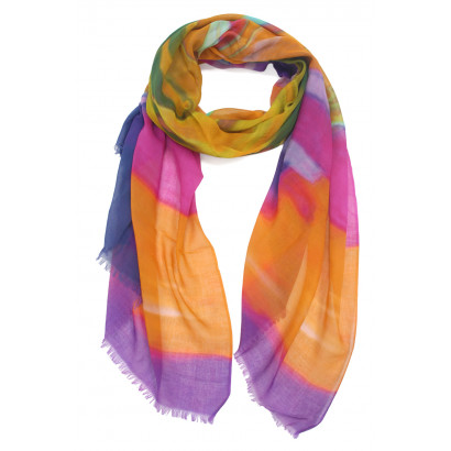 SCARF WITH PRINTED STRIPES WITH FRANGES