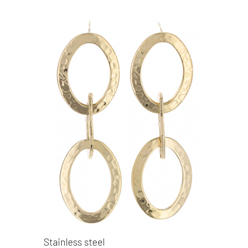 EARRINGS STAINLESS STEEL ROUND SHAPE & HAMMERED
