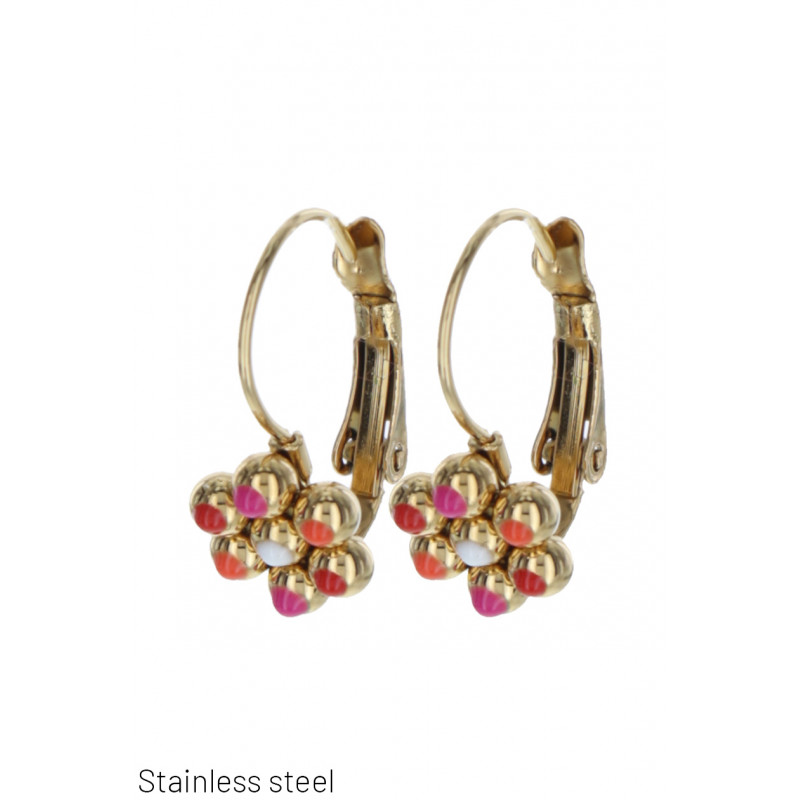 STEEL EARRINGS WITH COLORED FLOWERS