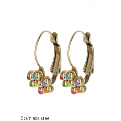 STEEL EARRINGS WITH COLORED FLOWERS