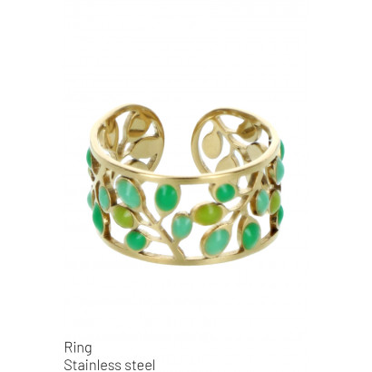 RING STAINLESS STEEL WITH COLORED LEAVES