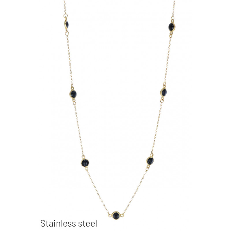 ST. STEEL NECKLACE WITH CIRCLE IN COLORED STONES