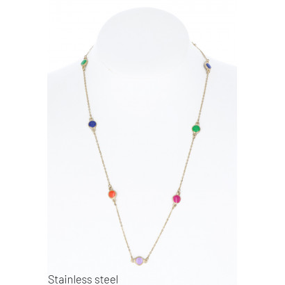 ST. STEEL NECKLACE WITH CIRCLE IN COLORED STONES