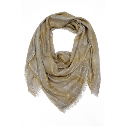 WOVEN SQUARE SCARF PRINTED STRIPES WITH FRINGES