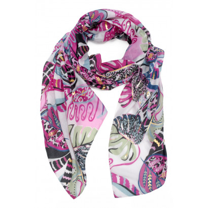 SCARF PRINTED LEAVES AND...