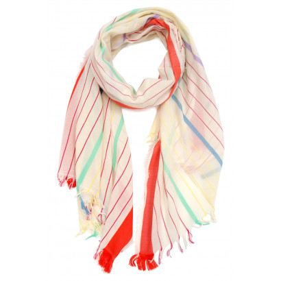 WOVEN SCARF WITH STRIPES PRINTED & FRINGES