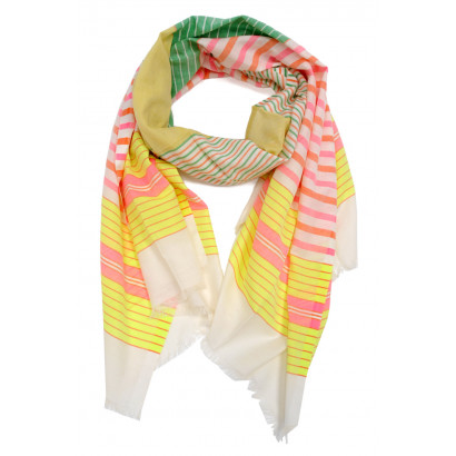 WOVEN SCARF WITH STRIPES PRINTED & FRINGES