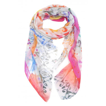 COTTON SCARF, IKAT PATTERN AND COLORED EDGE