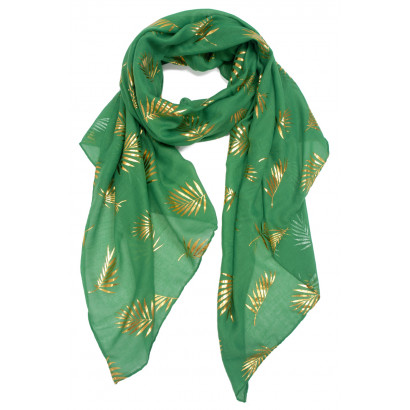 SCARF SOLID PRINTED LEAVES  GOLD