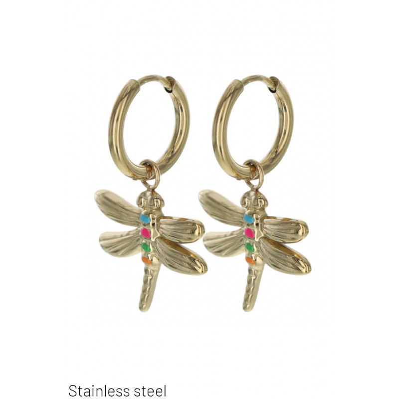 EAR. STAINL.STL ROUND SHAPE DRAGONFLY PENDANT
