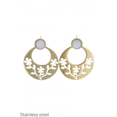 STEEL EARRING ROUND SHAPE WITH FLOWERS