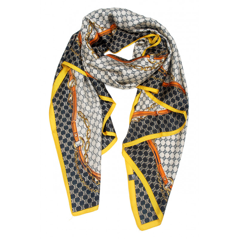 POLYSILK SCARF WITH GEOMETRIC AND CHAINS PATTERN