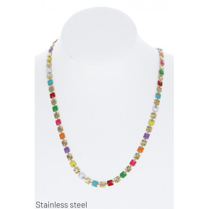 STAINLESS STEEL SQUARE COLORED LINKS NECKLACE