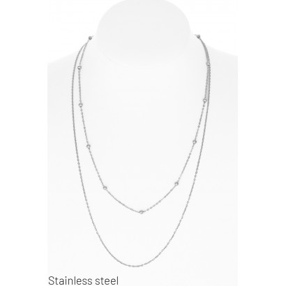 2 ROWS STAINL.STEEL NECKLACE WITH BALLS CHAIN