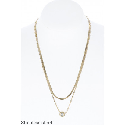 STAINL.STEEL 2 ROWS NECKLACE WITH  RHINESTONE