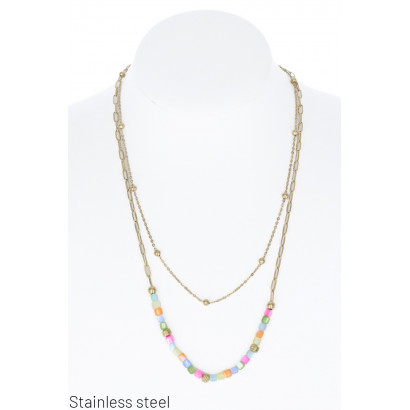 STAINLESS STEEL 2 ROWS NECKLACES WITH BEADS