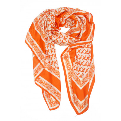 POLYSILK SCARF WITH LETTERS PATTERN, COLORED EDGE
