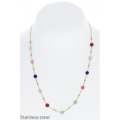 STAINL.STEEL NECKLACE WITH MULTI BEADS