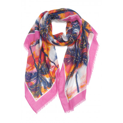 SCARF WITH PALM PATTERN & METALLIZED PRINTING