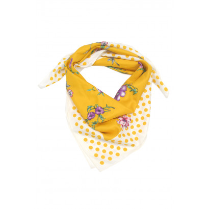 SQUARE SCARF WITH FLOWERS AND DOTS