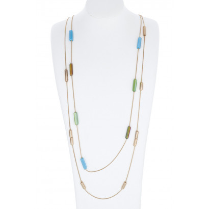 COLLIER LONG 2 CHAINES ET PERLES TUBE